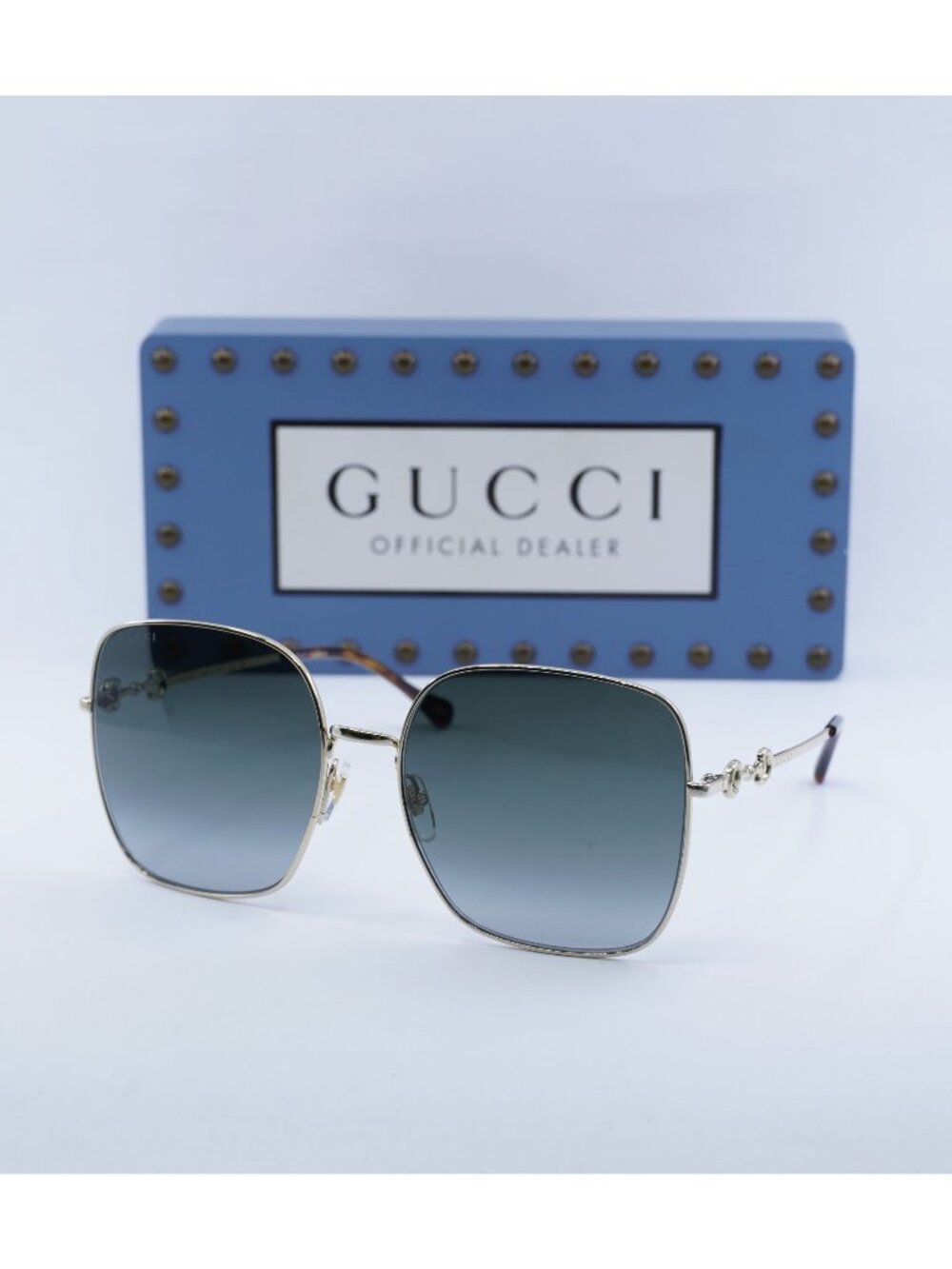 Gucci GG0879S 001 Square Women Sunglasses - Gold / Grey